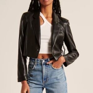 Abercrombie Black Cropped Leather Blazer